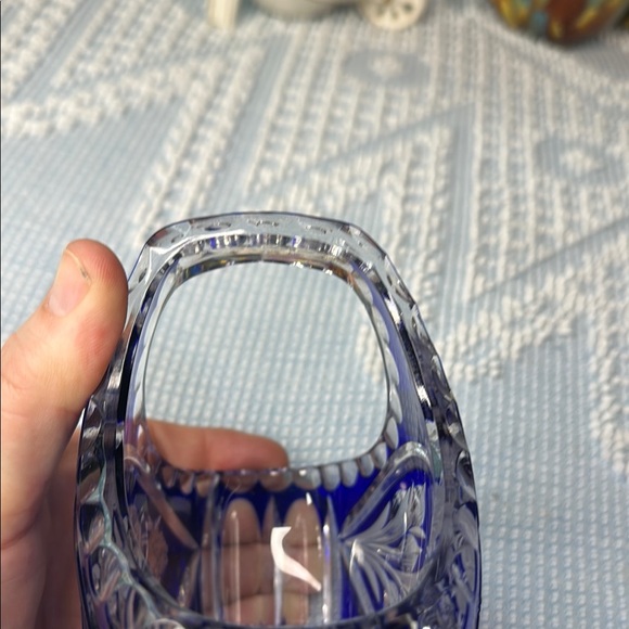 Genuine Lead Crystal Blue Basket hand cut in Western Germany! - Picture 6 of 7